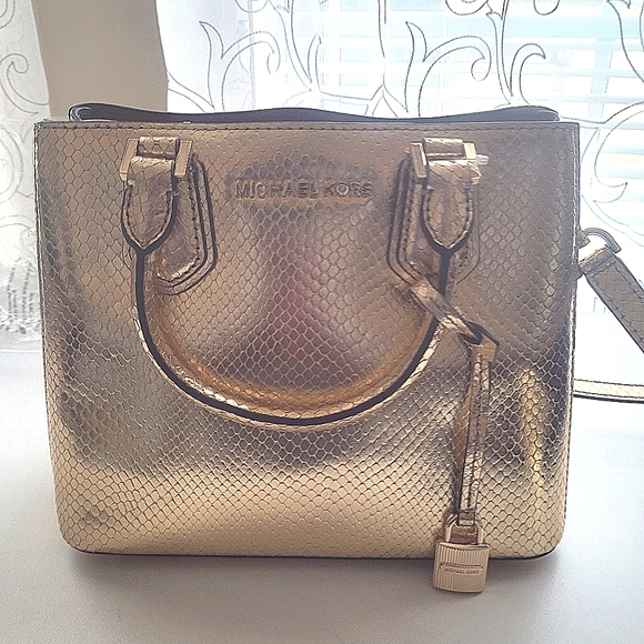 Michael Kors Handbags - Michael Kors Adele Embossed Leather Gold MD Messenger Crossbody Bag
